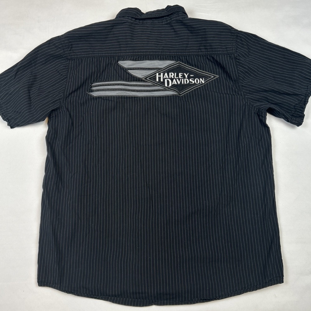 Harley Davidson Shirt Mens Large Black Pinstripe Button Up Motorcycle Rider